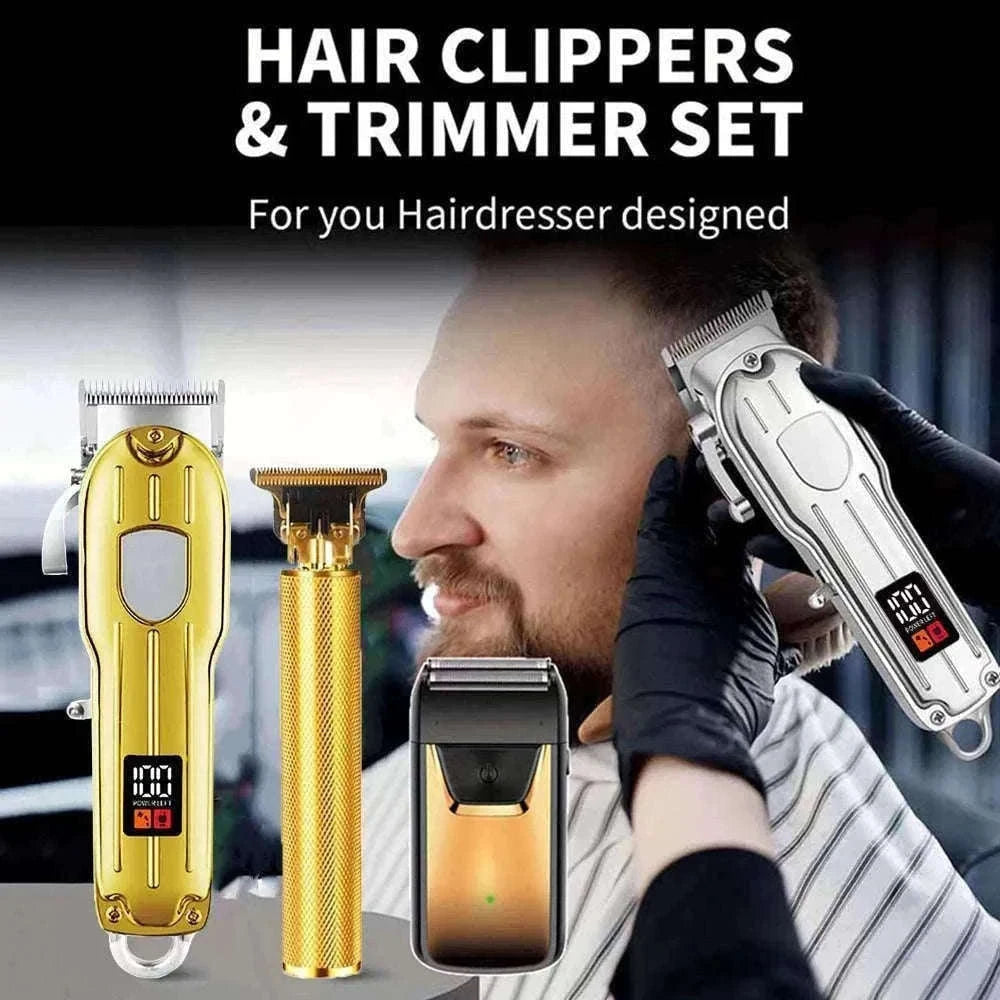 Men’s Hair Clipper & Beard Trimmer Kit with Titanium Blades-1 pc T9 (Gold) / United States