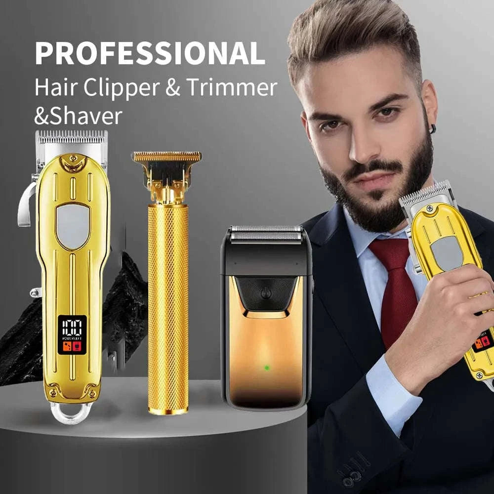 Men’s Hair Clipper & Beard Trimmer Kit with Titanium Blades-1 pc T9 (Gold) / United States