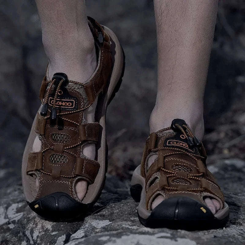 Men's Handmade Leather Fisherman Sandals-Brown / 42