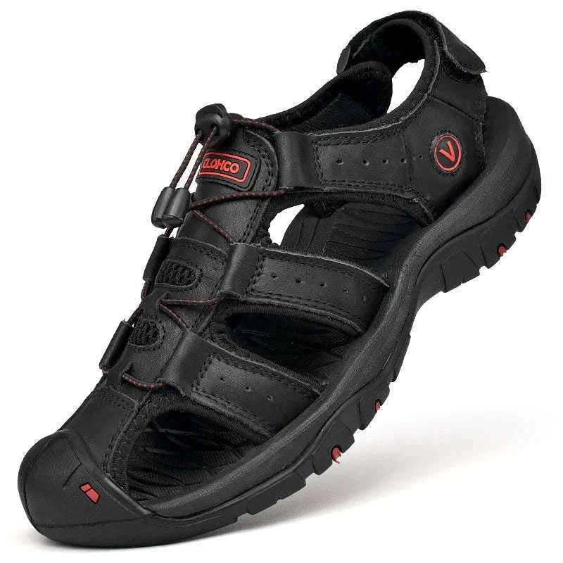 Men's Handmade Leather Fisherman Sandals-Brown / 42
