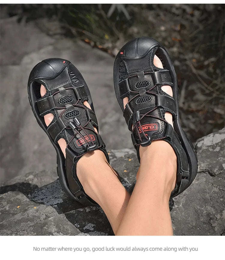 Men's Handmade Leather Fisherman Sandals-Brown / 42