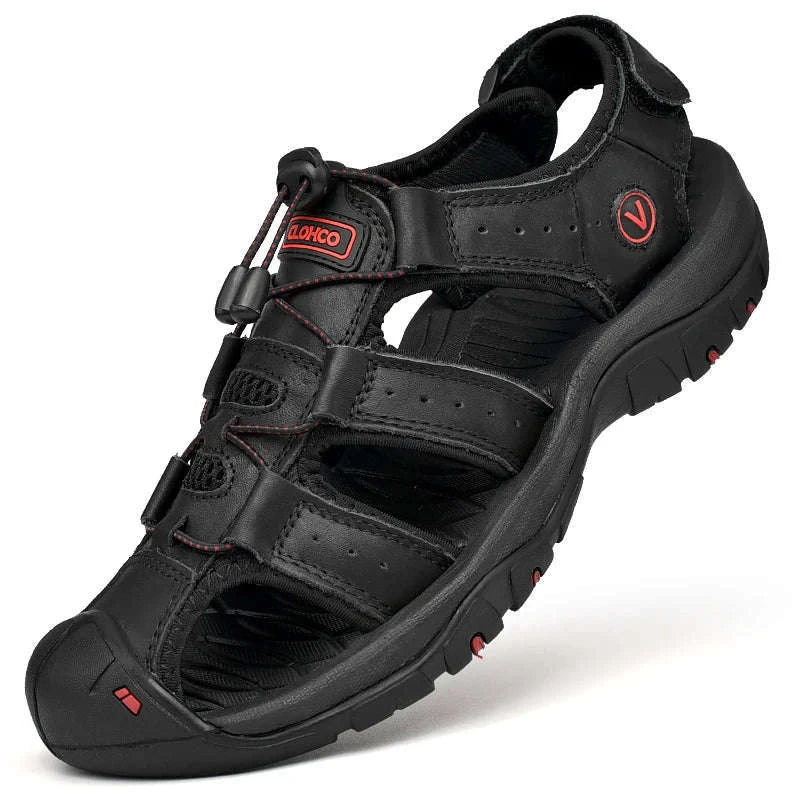 Men's Handmade Leather Fisherman Sandals-Brown / 42
