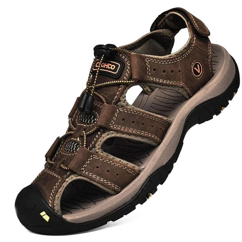 Men's Handmade Leather Fisherman Sandals-Brown / 42