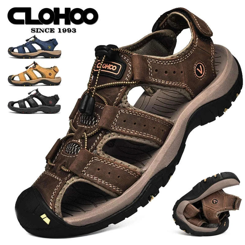 Men's Handmade Leather Fisherman Sandals-Brown / 42