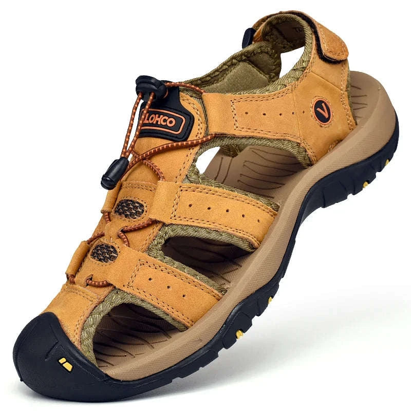 Men's Handmade Leather Fisherman Sandals-Brown / 42