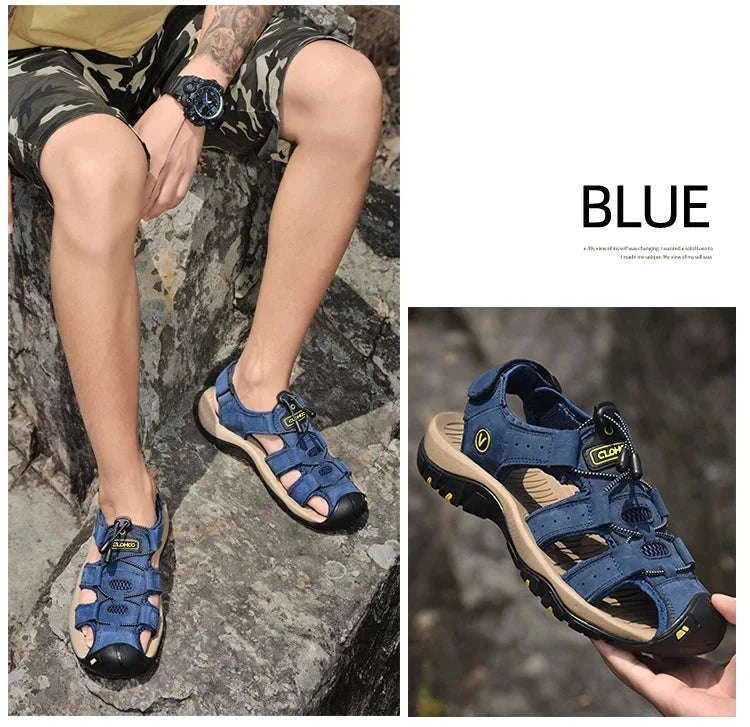 Men's Handmade Leather Fisherman Sandals-Brown / 42