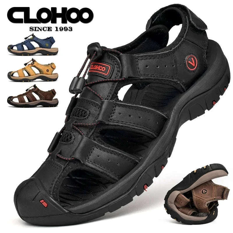 Men's Handmade Leather Fisherman Sandals-Brown / 42
