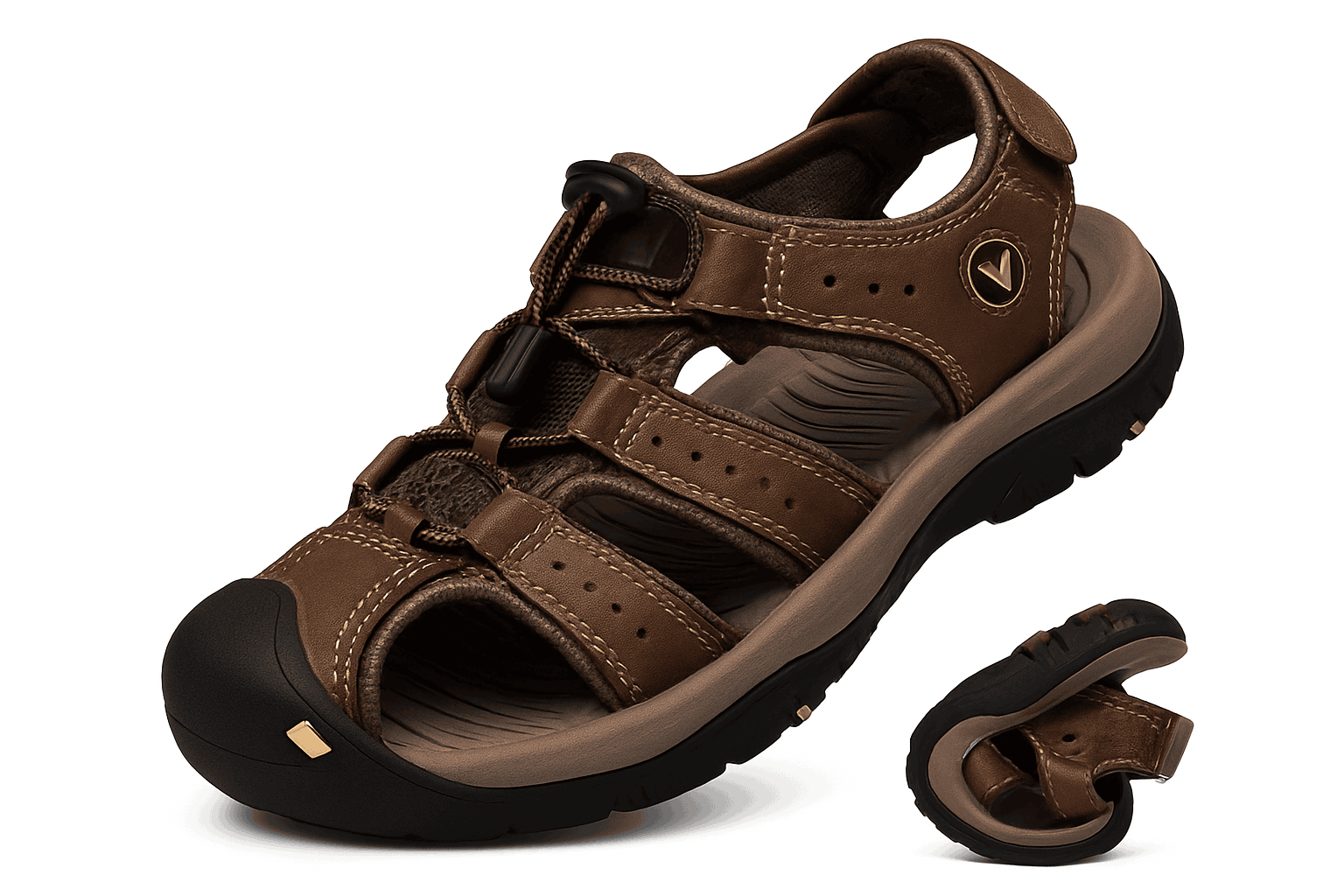 Men's Handmade Leather Fisherman Sandals-Brown / 42