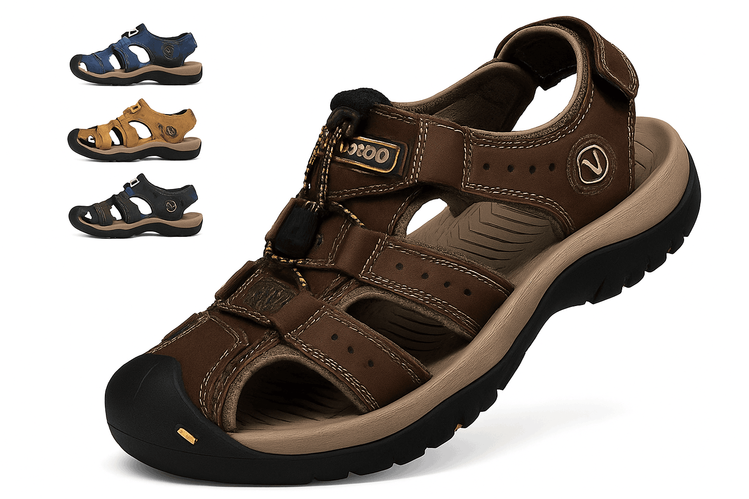 Men's Handmade Thick Bottom Leather Sandals-Blue / 46