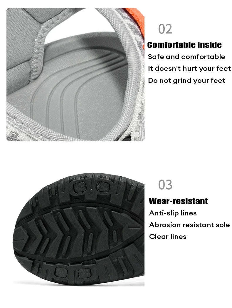 Men's Hiking Sandals Lightweight Breathable Open-Toe Casual Beach Shoes-Black / 45