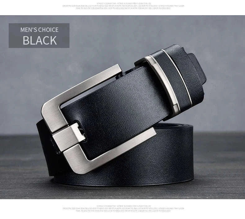 Men's Leather Cowhide Belt with Metal Pin Buckle-black / 120cm