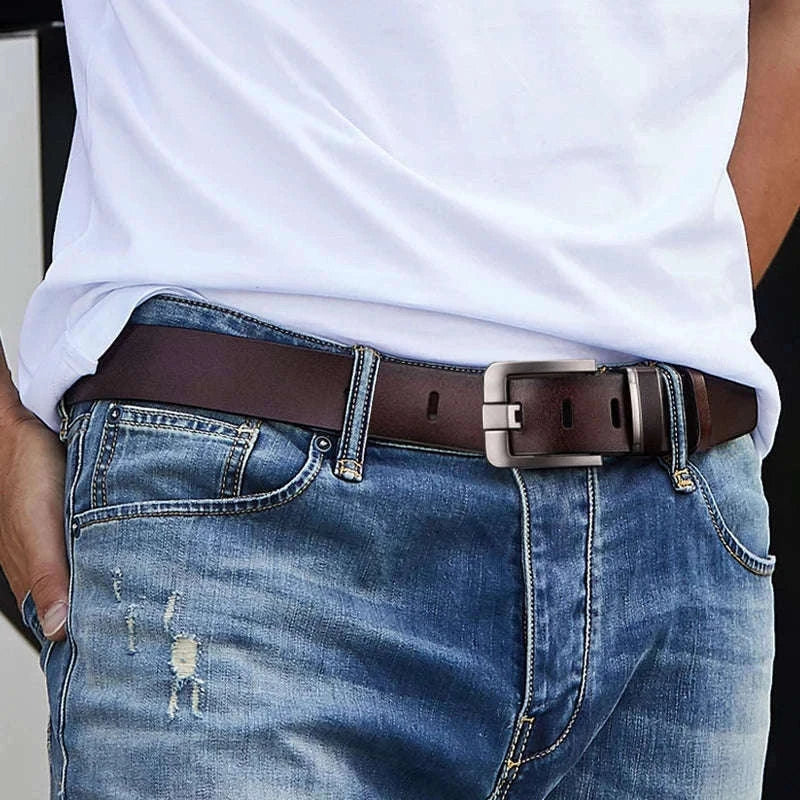 Men's Leather Cowhide Belt with Metal Pin Buckle-black / 120cm