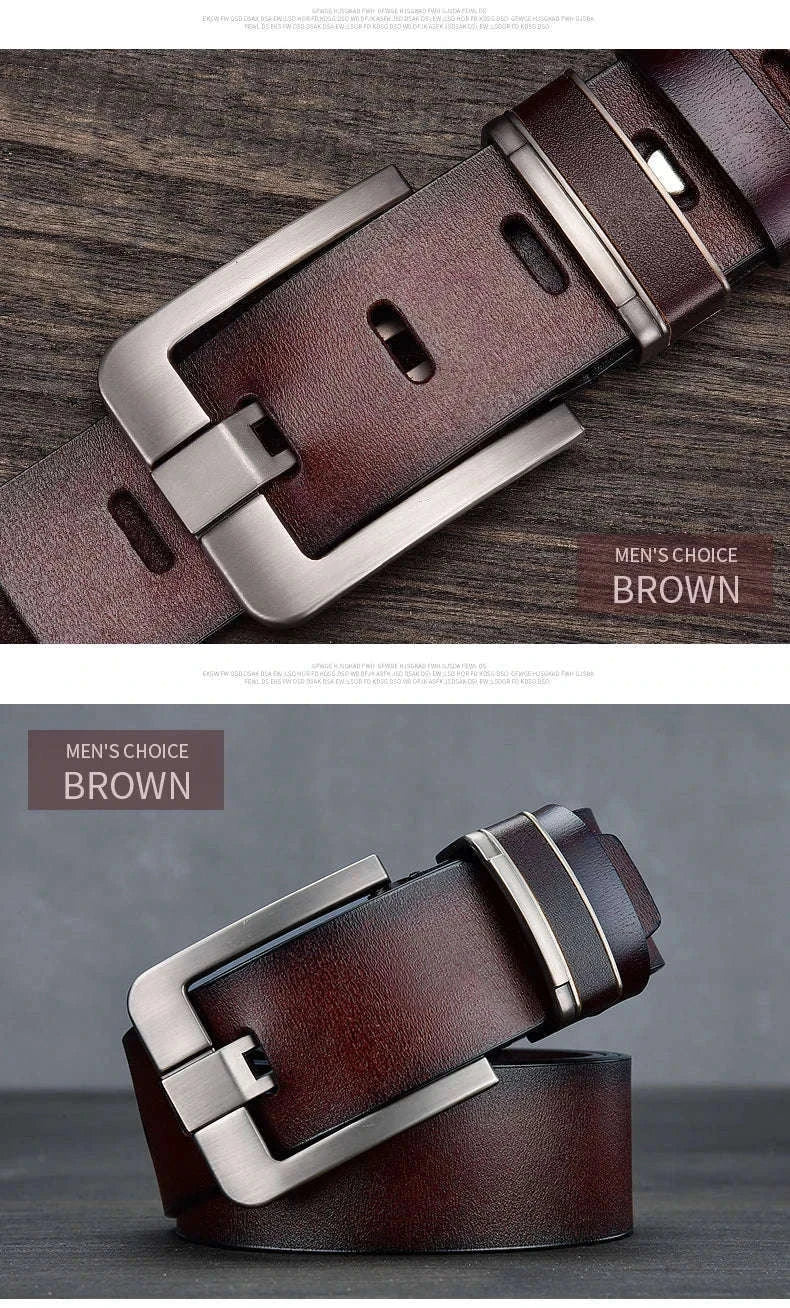 Men's Leather Cowhide Belt with Metal Pin Buckle-black / 120cm