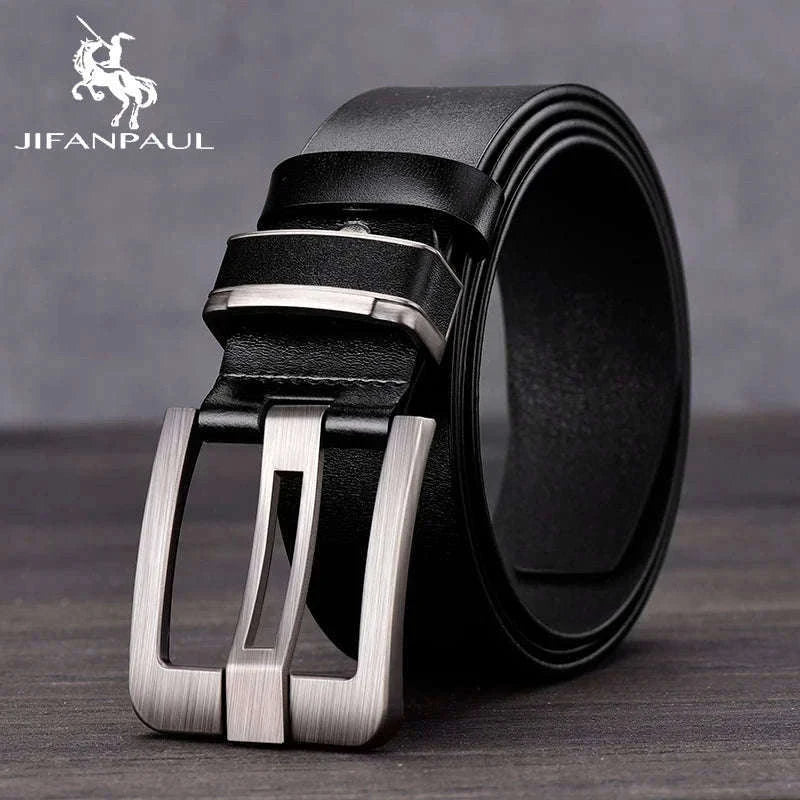 Men's Leather Cowhide Belt with Metal Pin Buckle-black / 120cm
