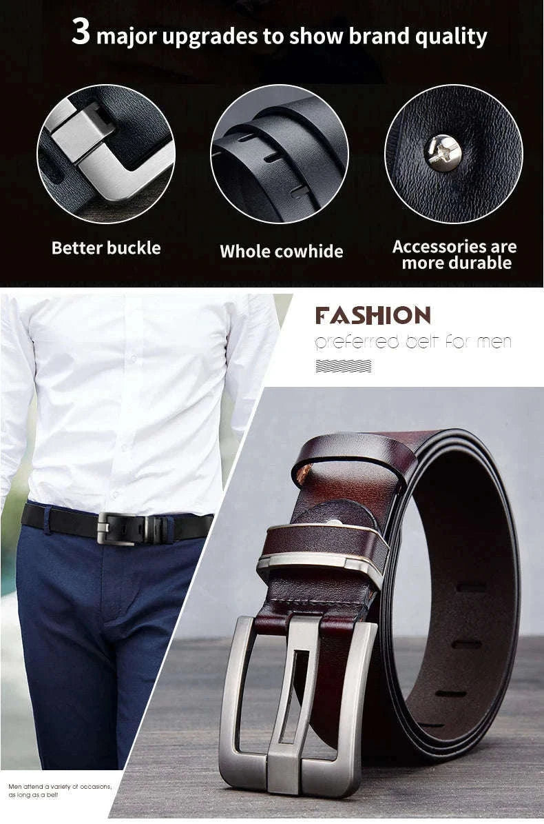 Men's Leather Cowhide Belt with Metal Pin Buckle-black / 120cm