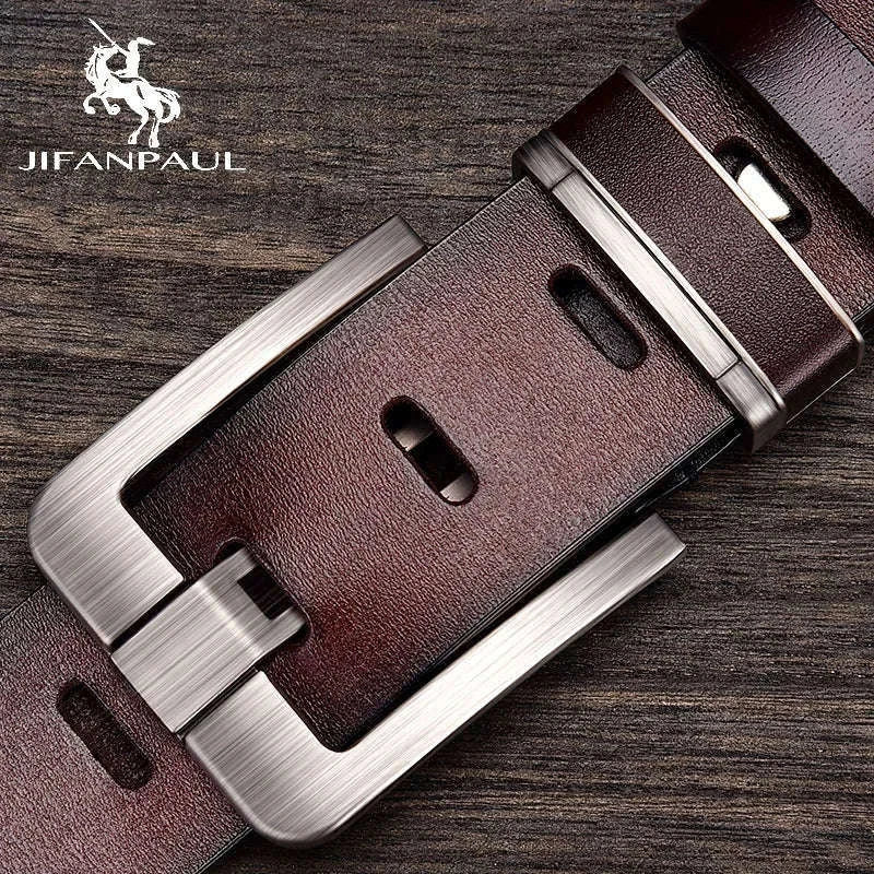 Men's Leather Cowhide Belt with Metal Pin Buckle-black / 120cm