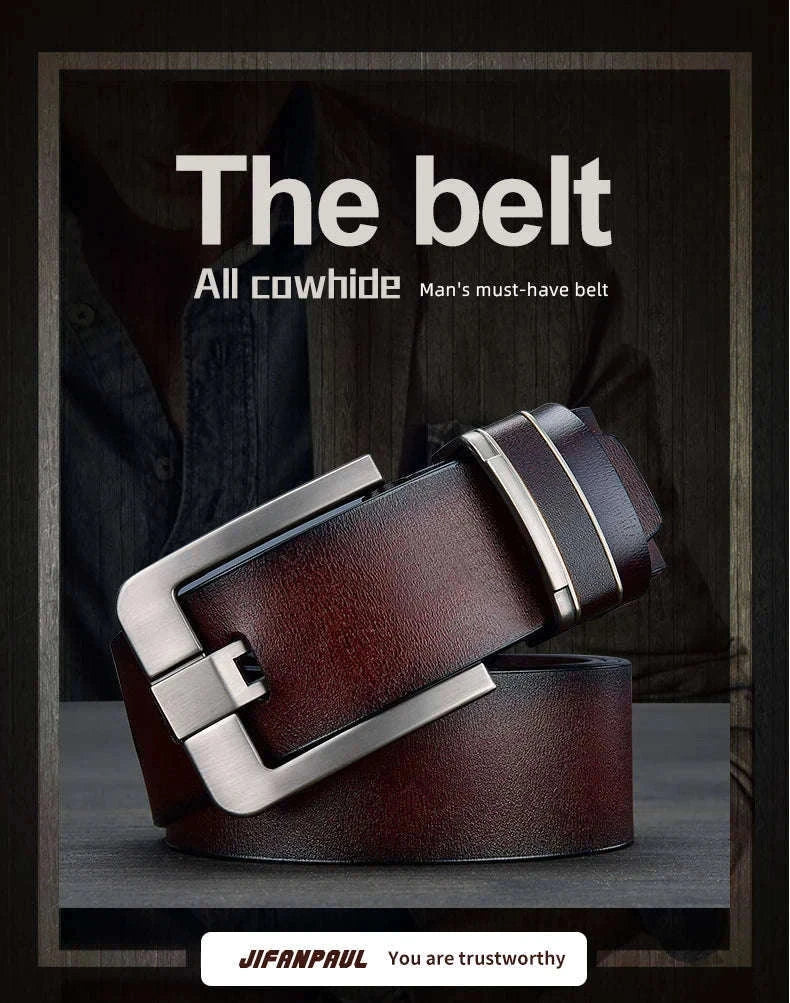 Men's Leather Cowhide Belt with Metal Pin Buckle-black / 120cm