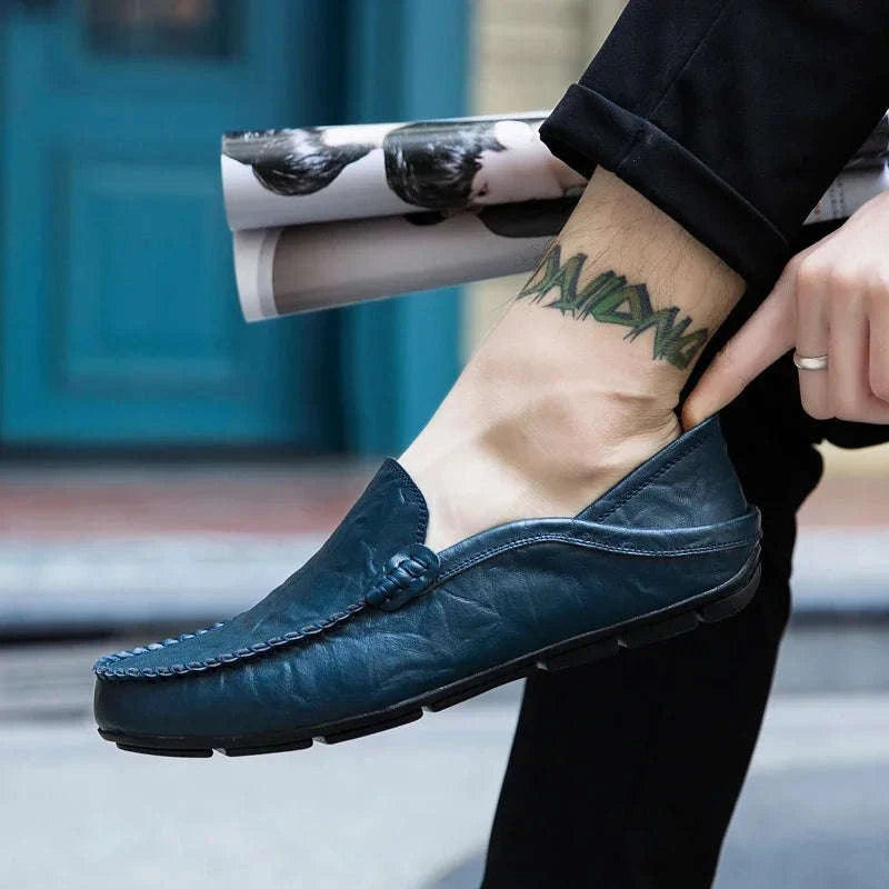 Men's Leather Slip-On Loafers Plus Size 37-47-black / 46