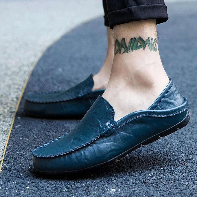 Men's Leather Slip-On Loafers Plus Size 37-47-black / 46