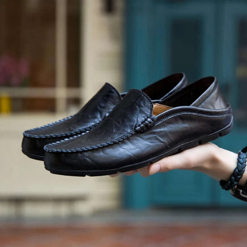 Men's Leather Slip-On Loafers Plus Size 37-47-black / 46