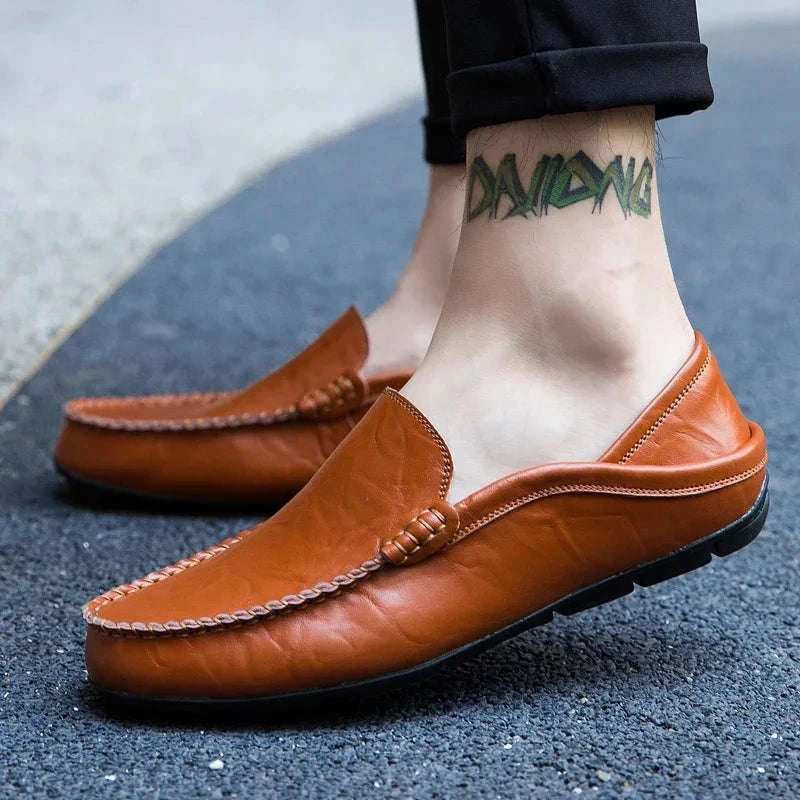 Men's Leather Slip-On Loafers Plus Size 37-47-black / 46
