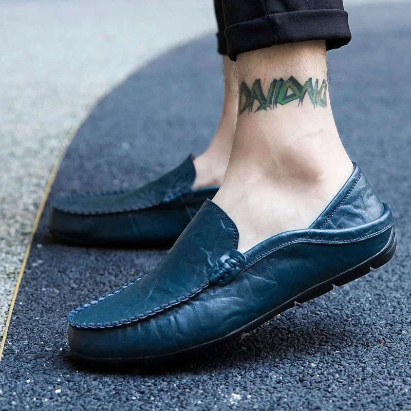 Men's Leather Slip-On Loafers Plus Size 37-47-black / 46
