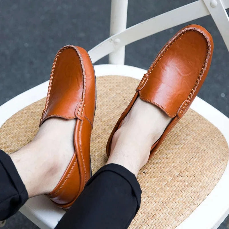 Men's Leather Slip-On Loafers Plus Size 37-47-black / 46