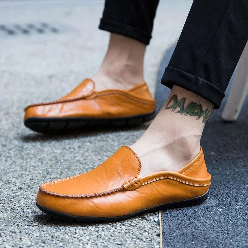 Men's Leather Slip-On Loafers Plus Size 37-47-black / 46