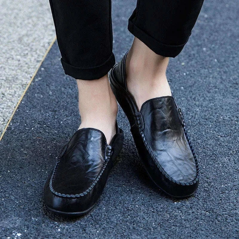 Men's Leather Slip-On Loafers Plus Size 37-47-black / 46