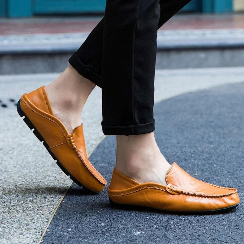 Men's Leather Slip-On Loafers Plus Size 37-47-black / 46