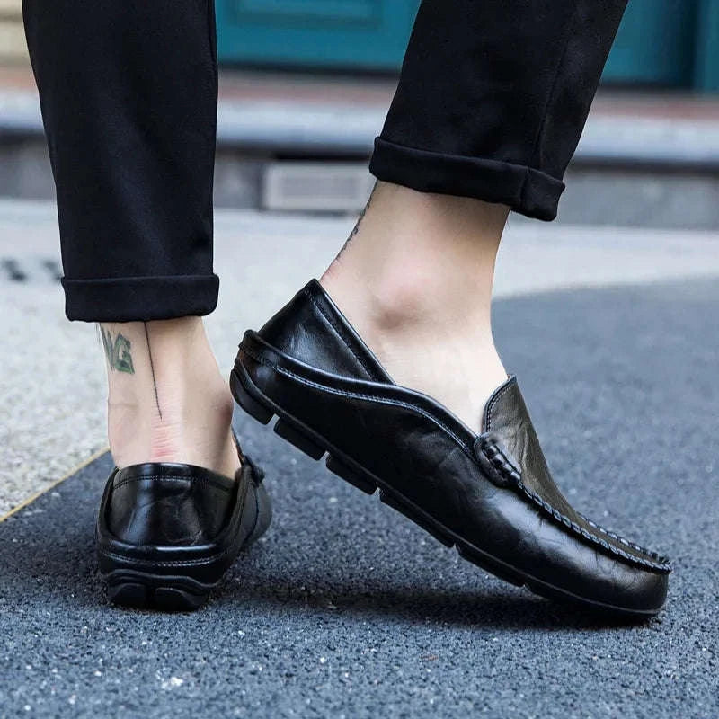 Men's Leather Slip-On Loafers Plus Size 37-47-black / 46