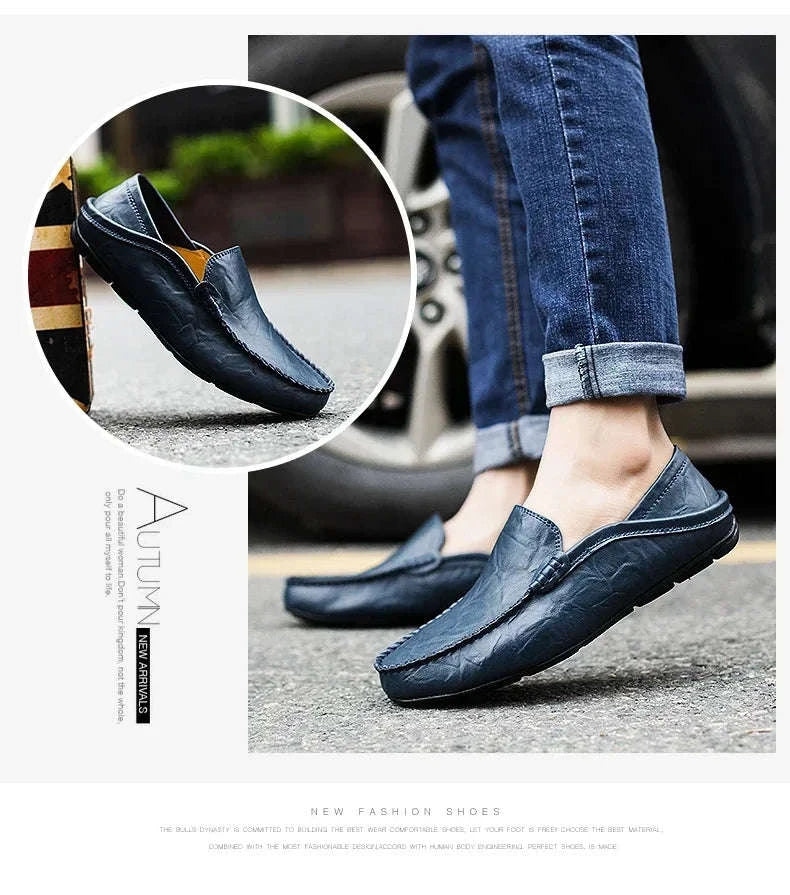 Men's Leather Slip-On Loafers Plus Size 37-47-black / 46
