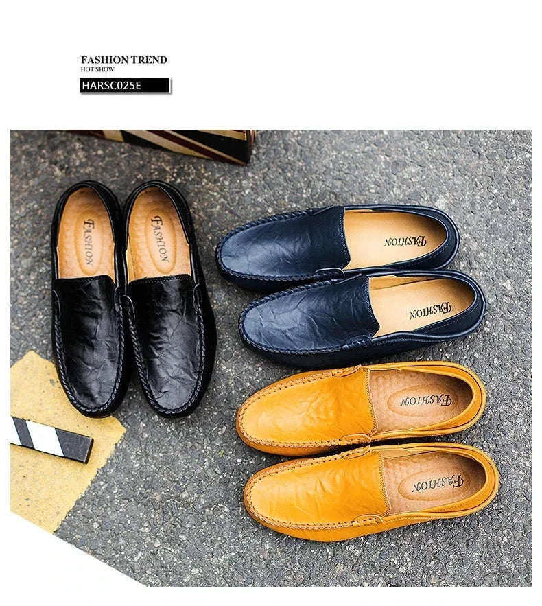 Men's Leather Slip-On Loafers Plus Size 37-47-black / 46