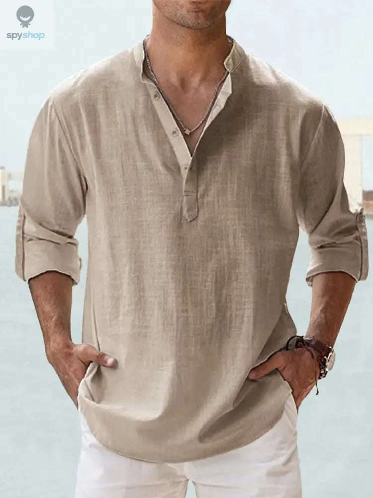 Men's Lightweight Linen Shirt – Breezy Casual Style for Daily and Beach Wear-Khaki / S