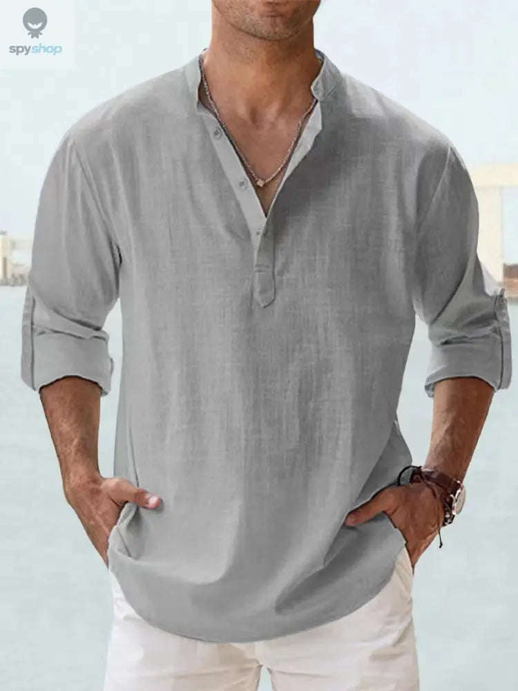 Men's Lightweight Linen Shirt – Breezy Casual Style for Daily and Beach Wear-Khaki / S