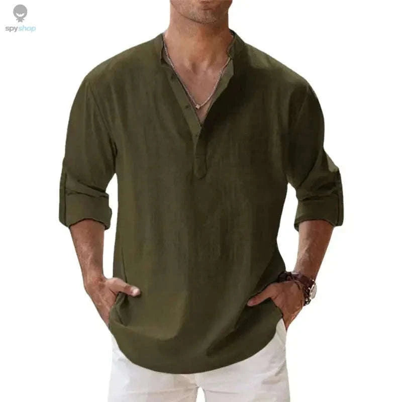 Men's Lightweight Linen Shirt for Breezy Daily and Beach Wear-Khaki / S