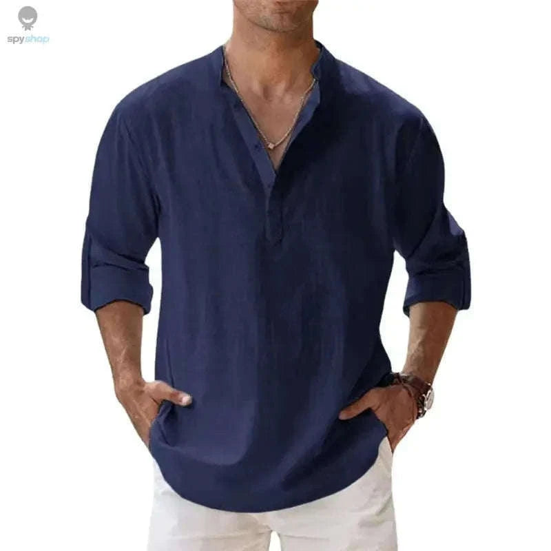 Men's Lightweight Linen Shirt for Breezy Daily and Beach Wear-Khaki / S