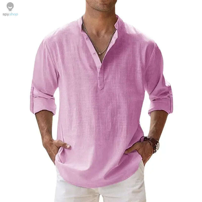 Men's Lightweight Linen Shirt for Breezy Daily and Beach Wear-Khaki / S