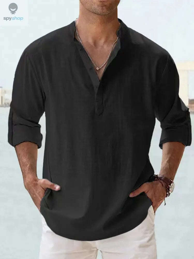 Men's Lightweight Linen Shirt for Breezy Daily and Beach Wear-Khaki / S