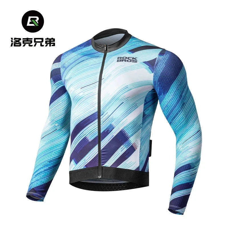 Men’s Long Sleeve Cycling Jersey Slim Fit Full Zip Bike Shirt-YDWT003-2bl / Asian M(EUR S)