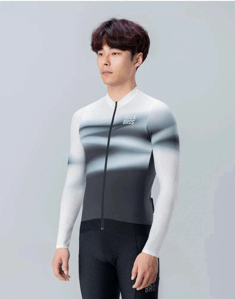 Men’s Long Sleeve Cycling Jersey Slim Fit Full Zip Bike Shirt-YDWT003-2bl / Asian M(EUR S)