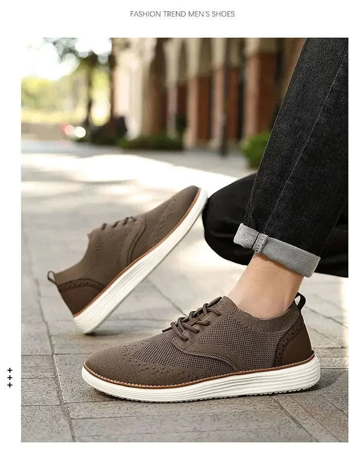 Men's Mesh Casual Sports Shoes, Anti-Slip Low-Cut Lace-Up Shoes-Blue / 46