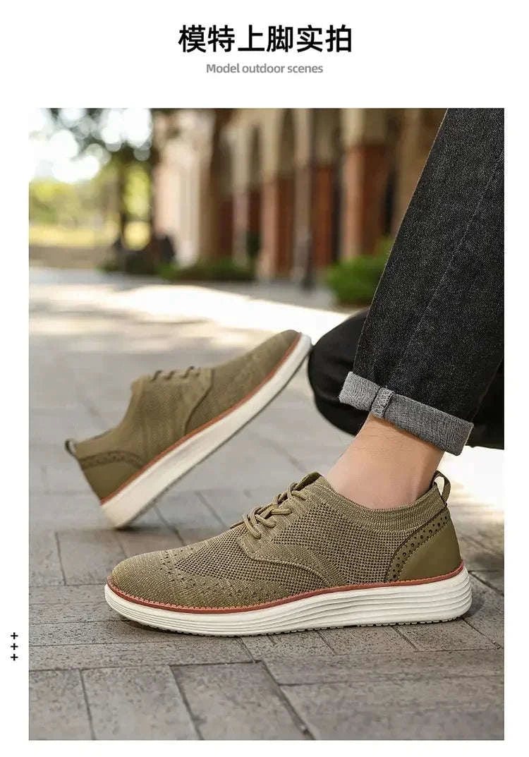Men's Mesh Casual Sports Shoes, Anti-Slip Low-Cut Lace-Up Shoes-Blue / 46