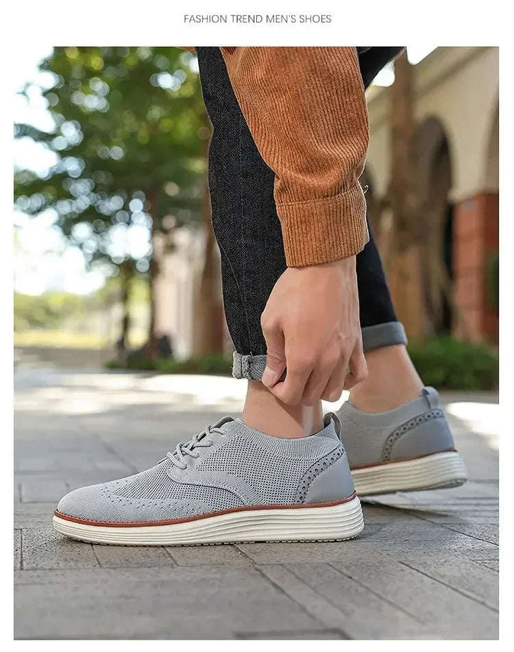 Men's Mesh Casual Sports Shoes, Anti-Slip Low-Cut Lace-Up Shoes-Blue / 46