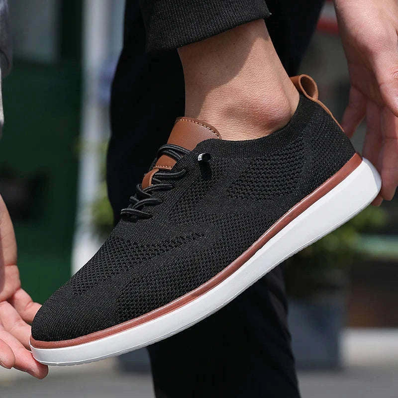 Men's Mesh Casual Sports Shoes, Anti-Slip Low-Cut Lace-Up Shoes-Blue / 46