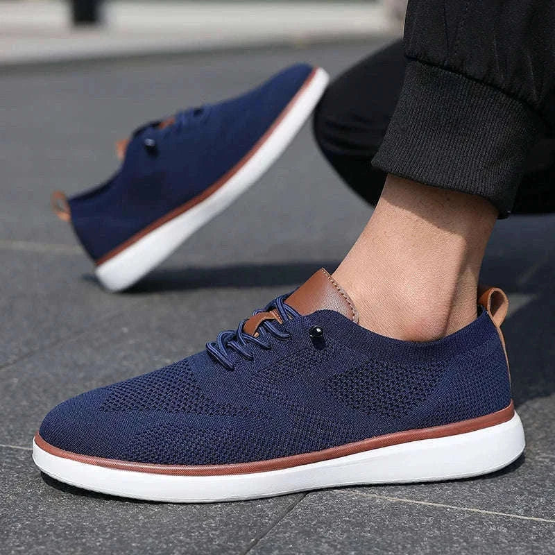 Men's Mesh Casual Sports Shoes, Anti-Slip Low-Cut Lace-Up Shoes-Blue / 46
