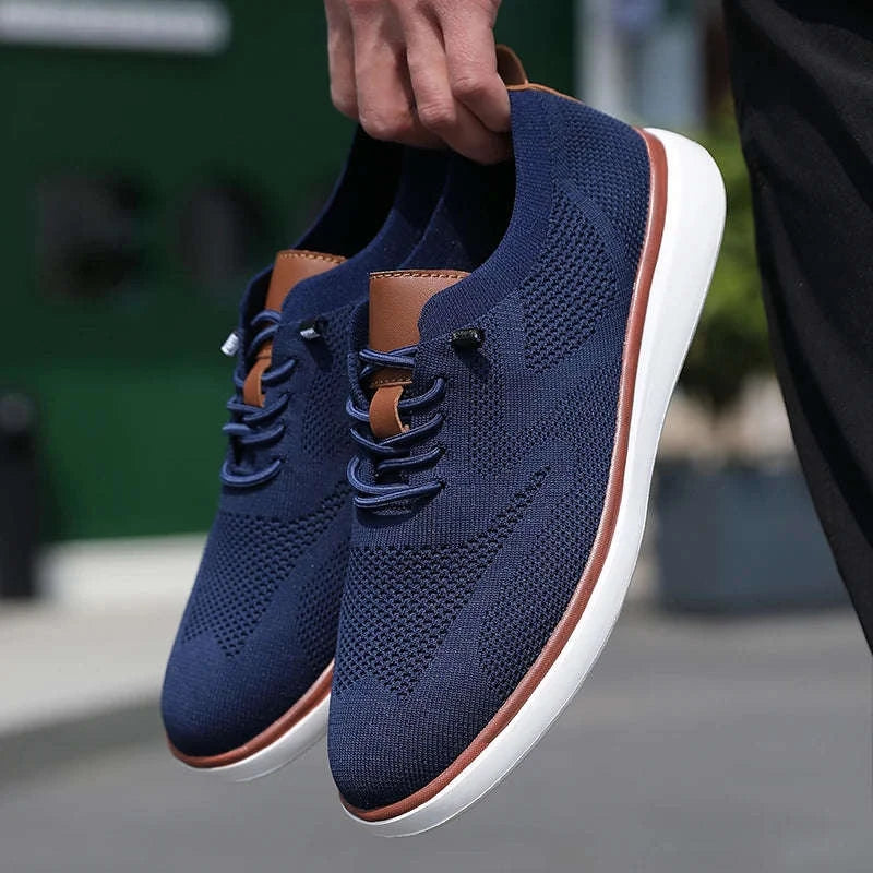Men's Mesh Casual Sports Shoes, Anti-Slip Low-Cut Lace-Up Shoes-Blue / 46
