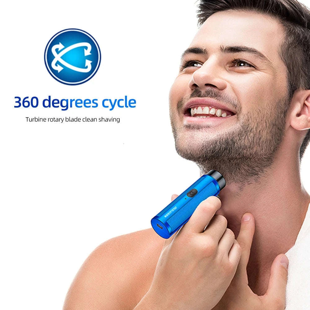 Men’s Mini Electric Shaver – Portable Rechargeable Razor-Blue set