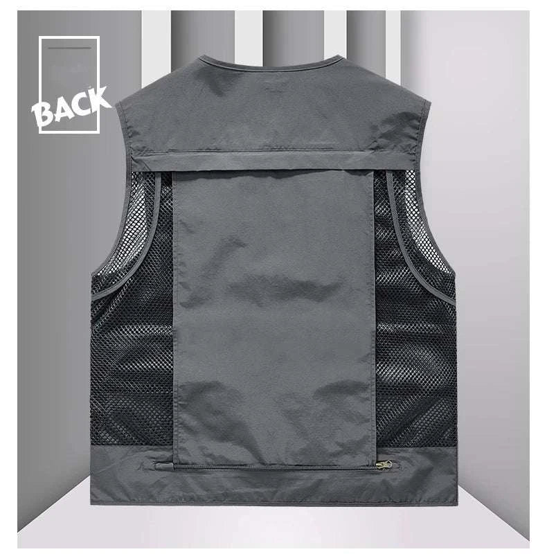 Men’s Multi-Pocket Lightweight Fishing Vest for Outdoor Spring Summer-Grey / EU size L