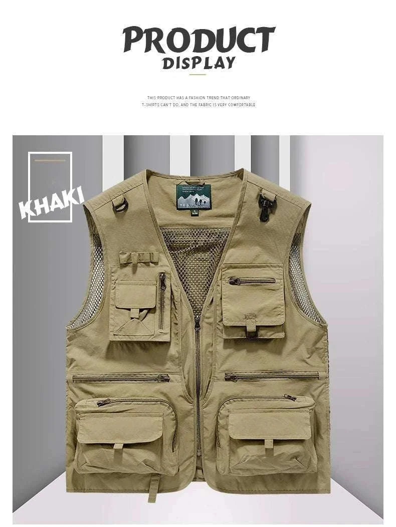 Men’s Multi-Pocket Lightweight Fishing Vest for Outdoor Spring Summer-Grey / EU size L